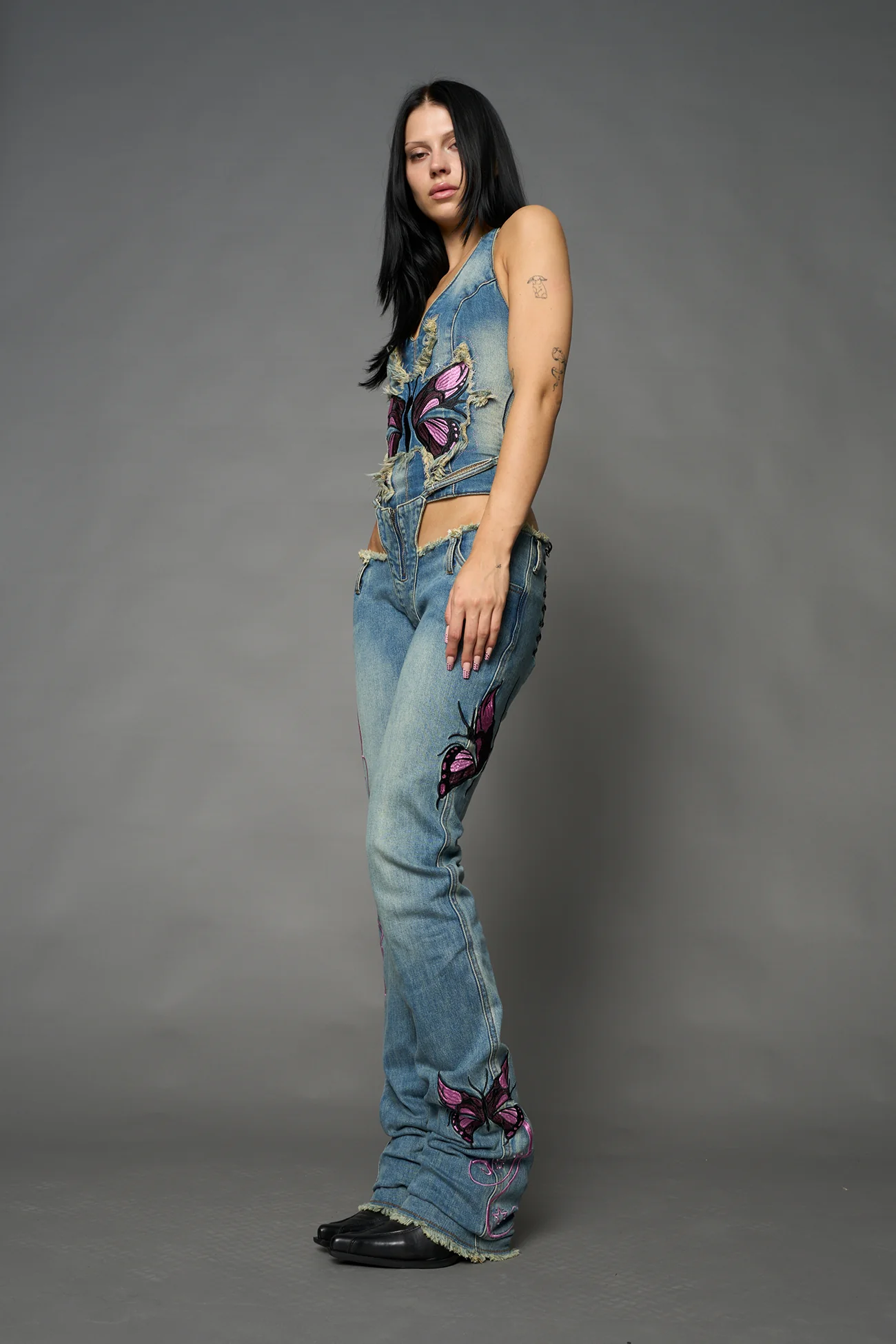 Denim embroidered Thong Pants - Image 5