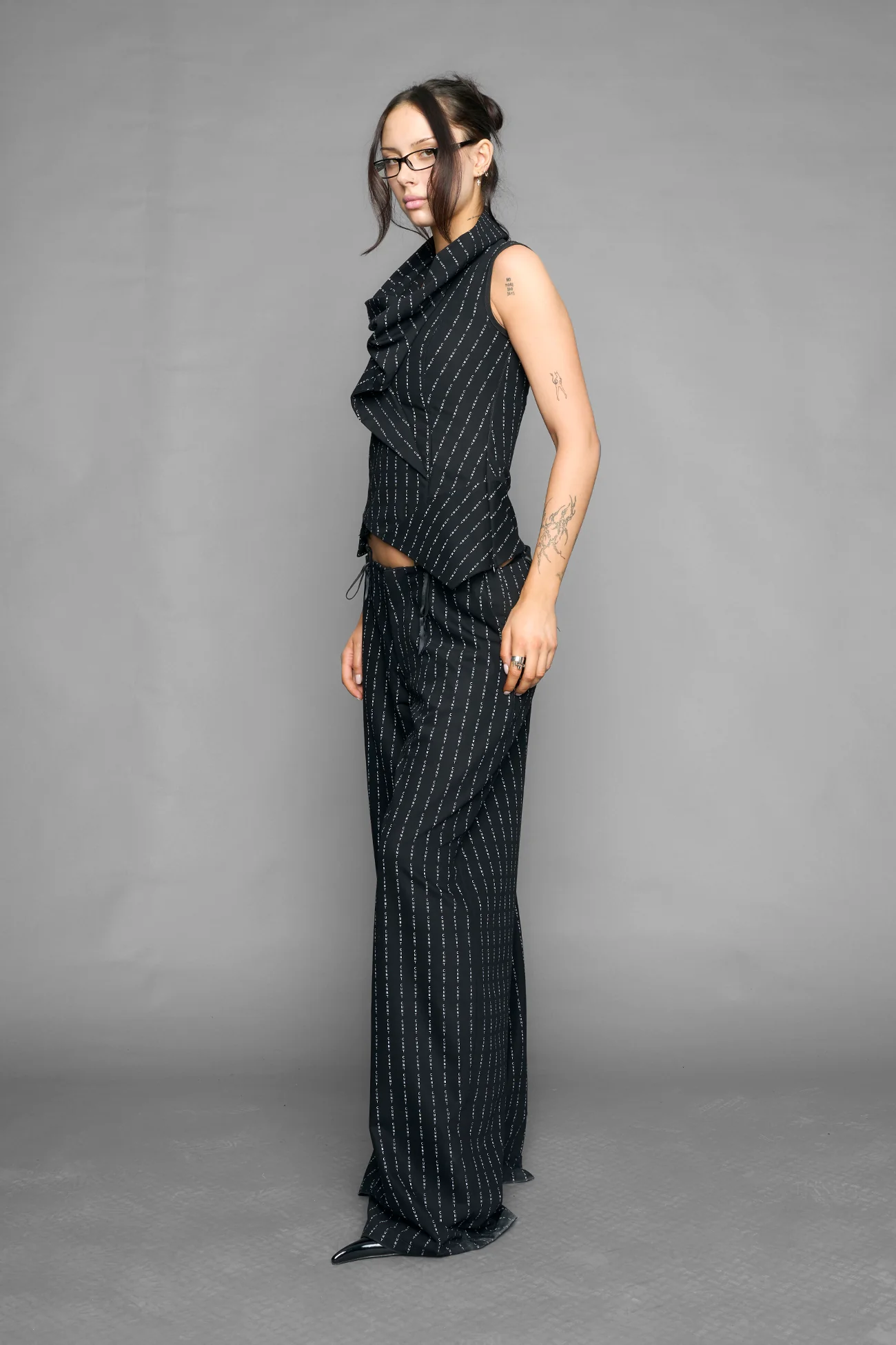 draped office pinstripe top - Image 3