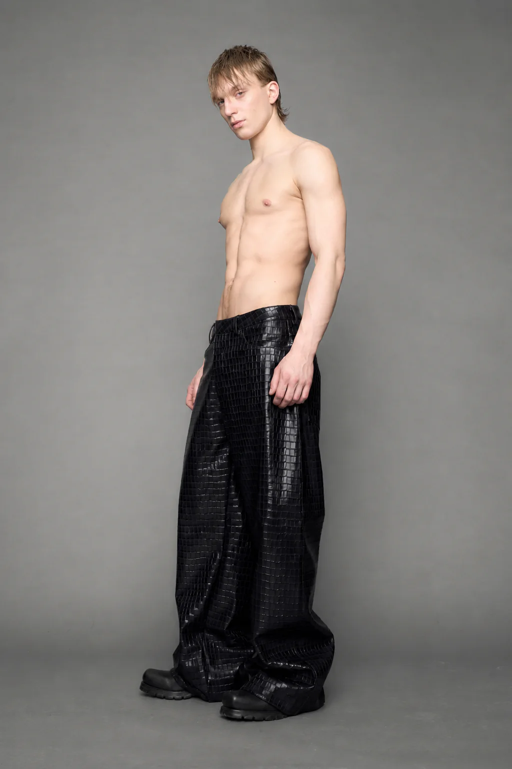 Leather Baggy Croc Suit Trousers - Image 3
