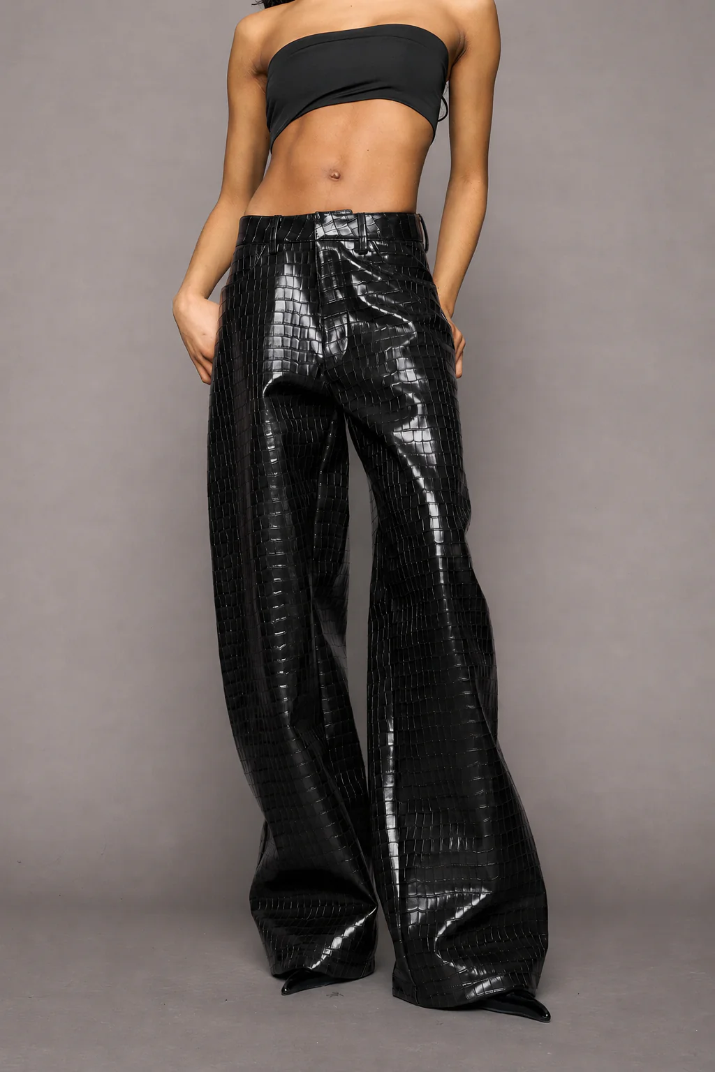 Leather Baggy Croc Suit Trousers - Image 5