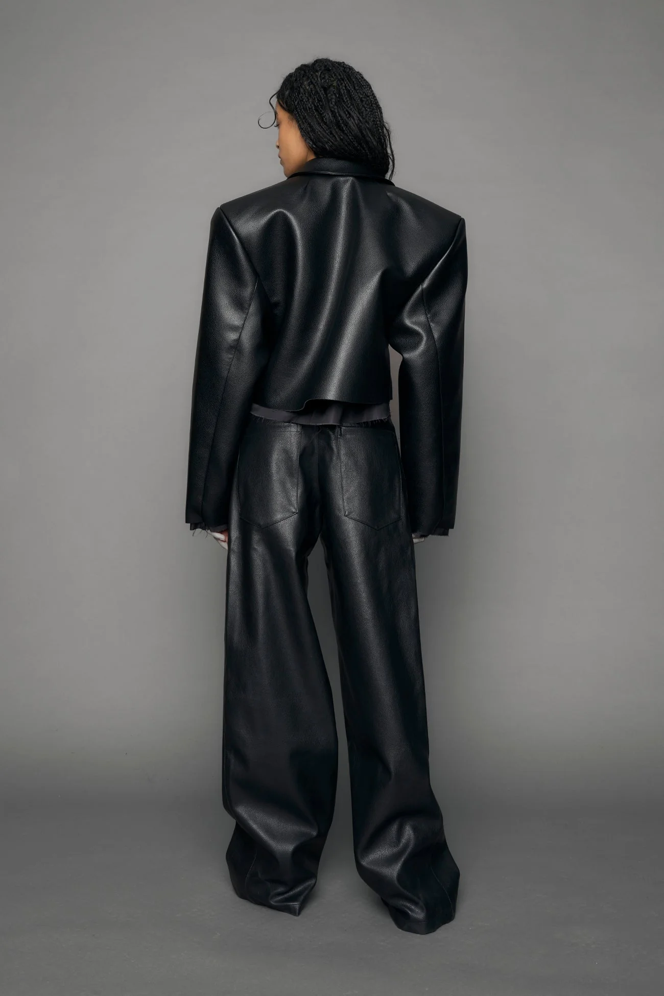 Leather Cropped Blazer - Image 3