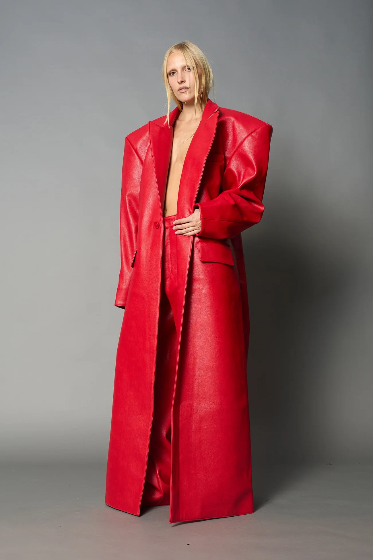 Leather Elongated Blazer Coat - Image 20