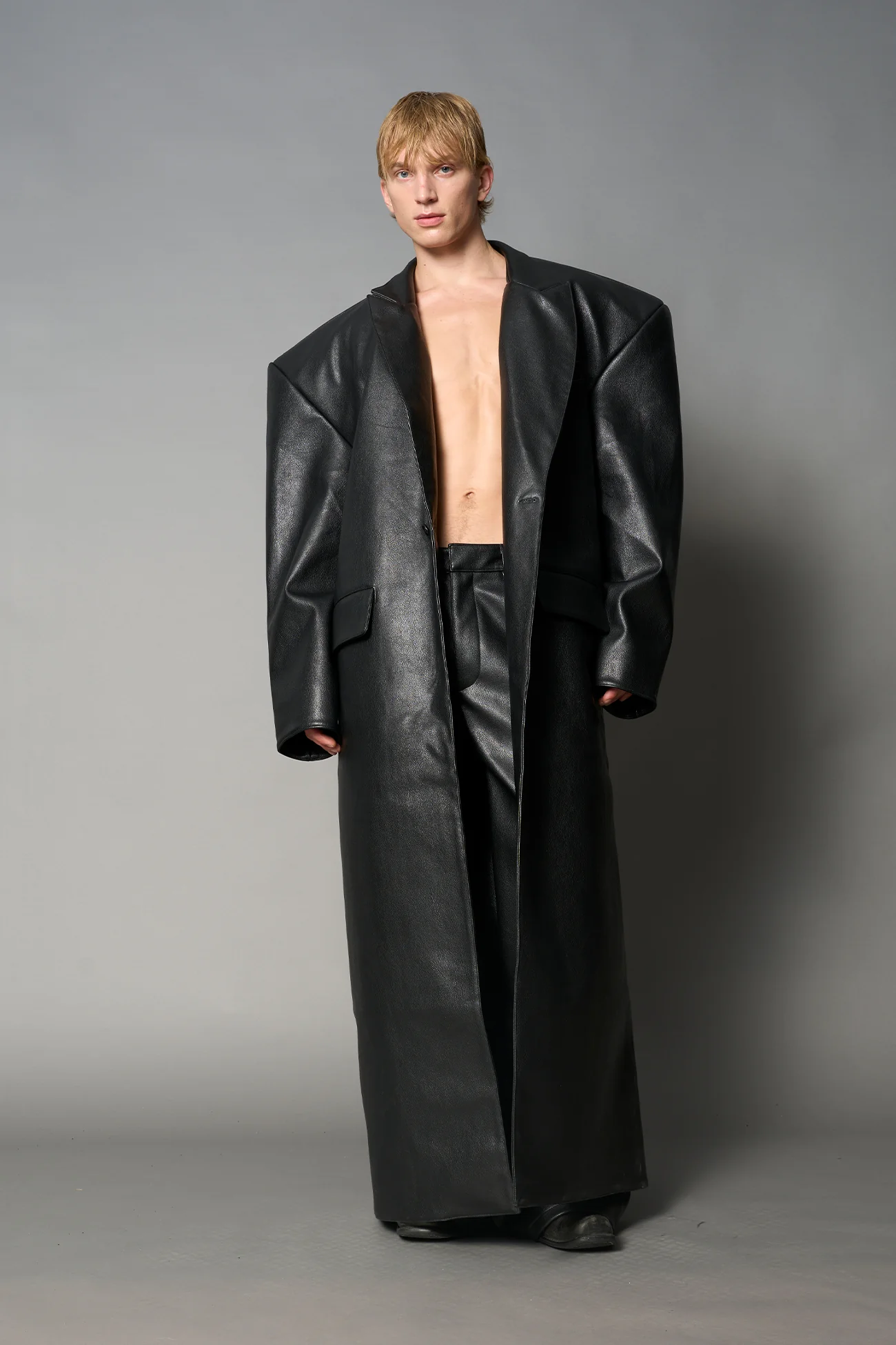 Leather Elongated Blazer Coat - Image 3