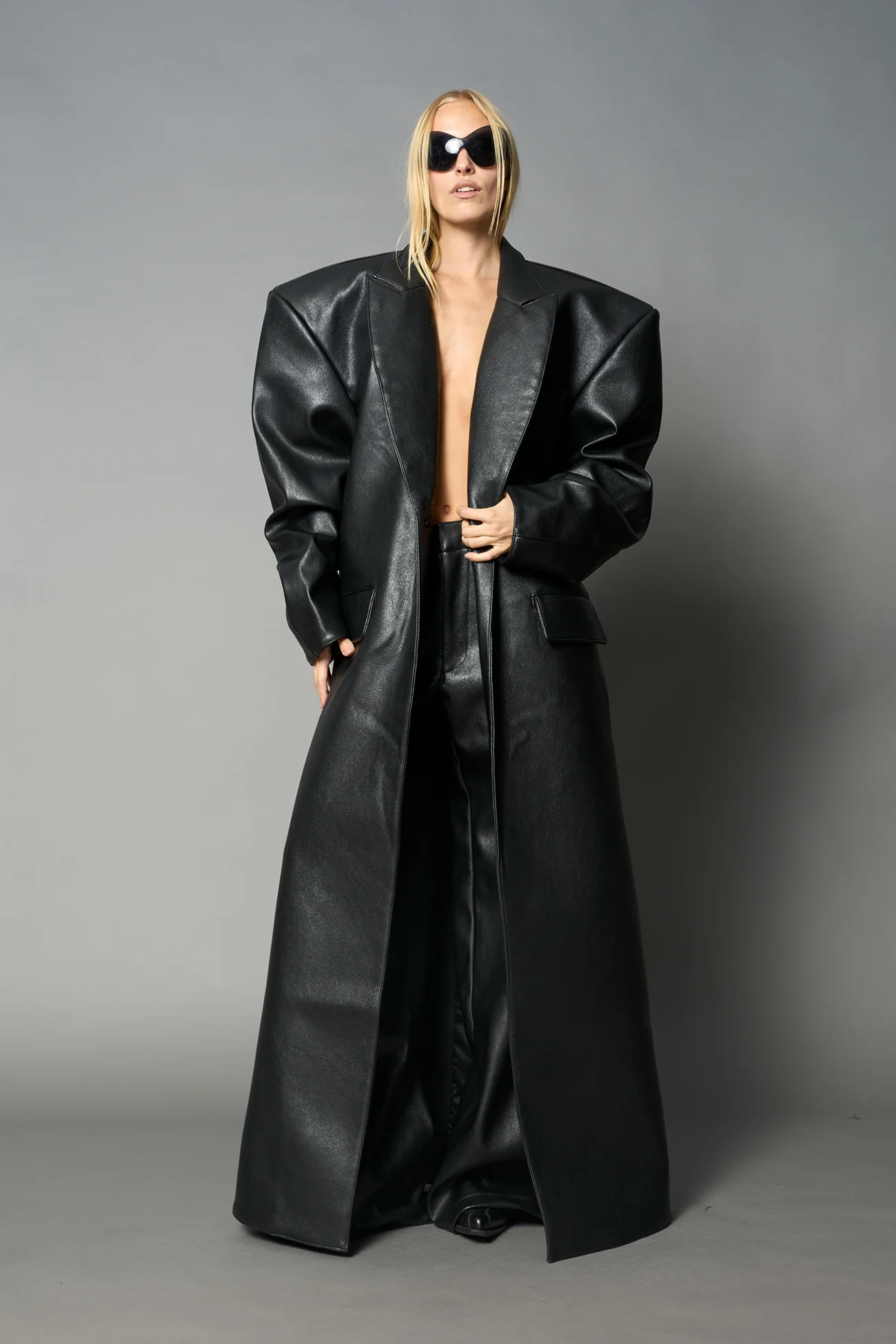 Leather Elongated Blazer Coat - Image 5