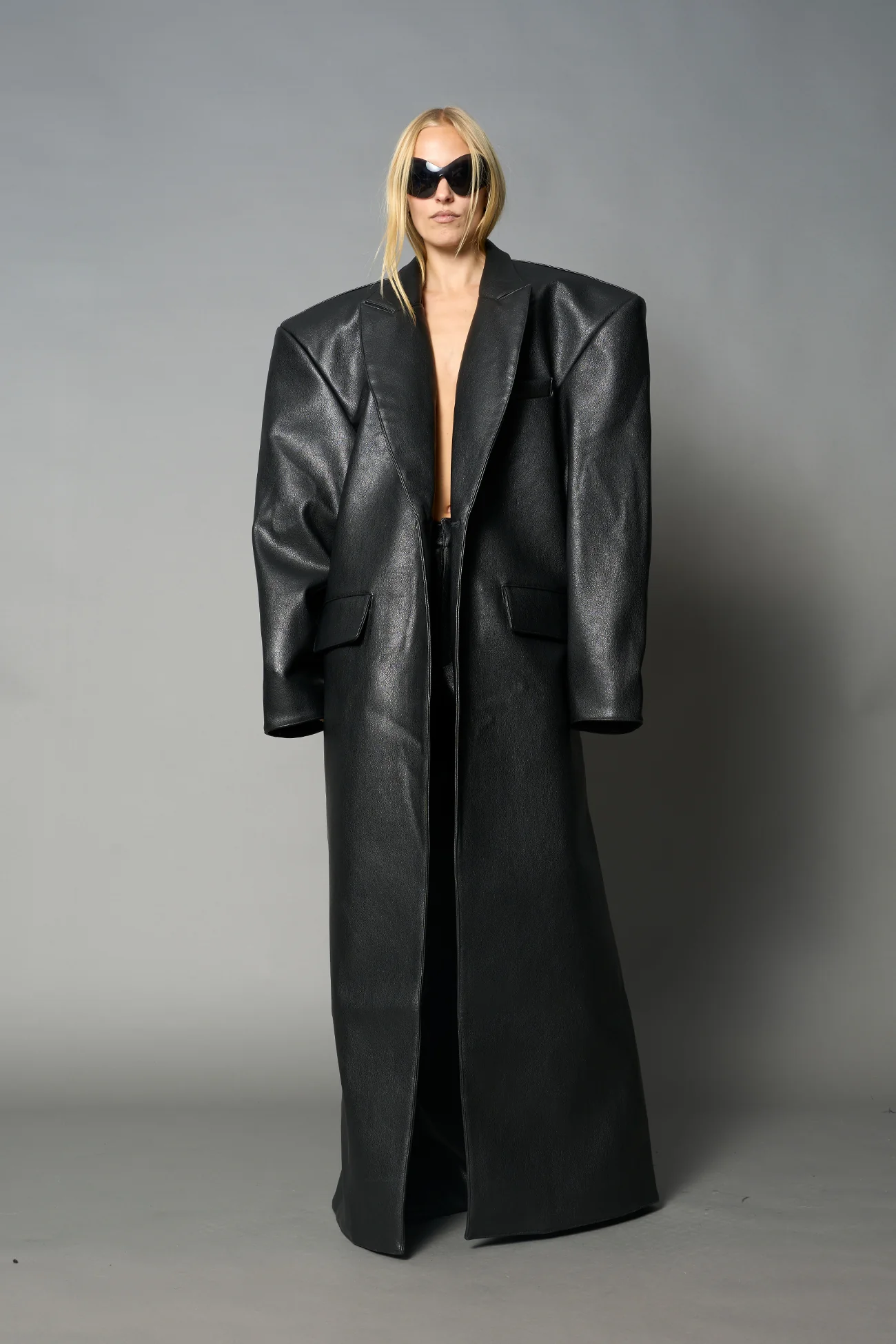 Leather Elongated Blazer Coat - Image 6