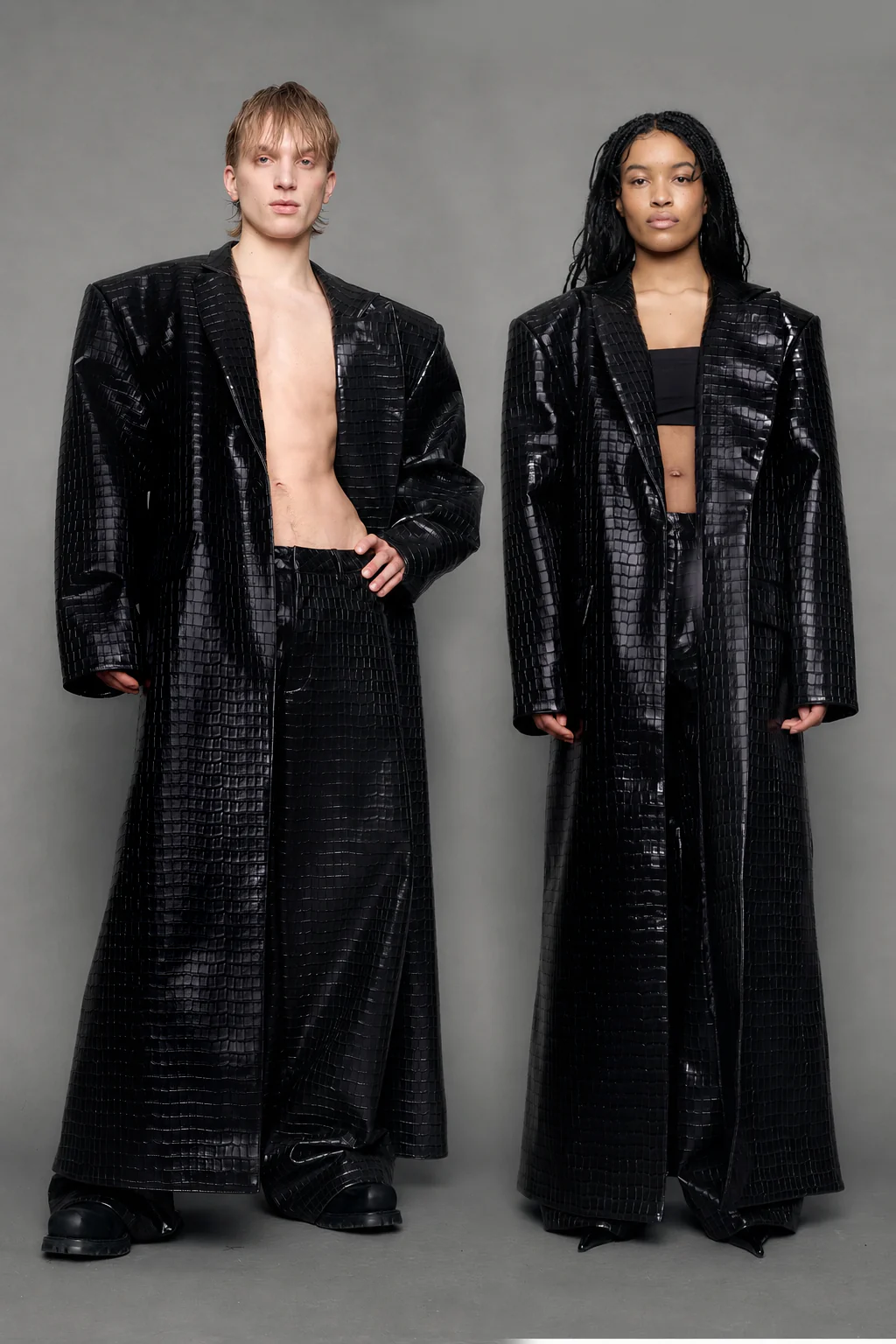 Leather Elongated Croc Blazer Coat