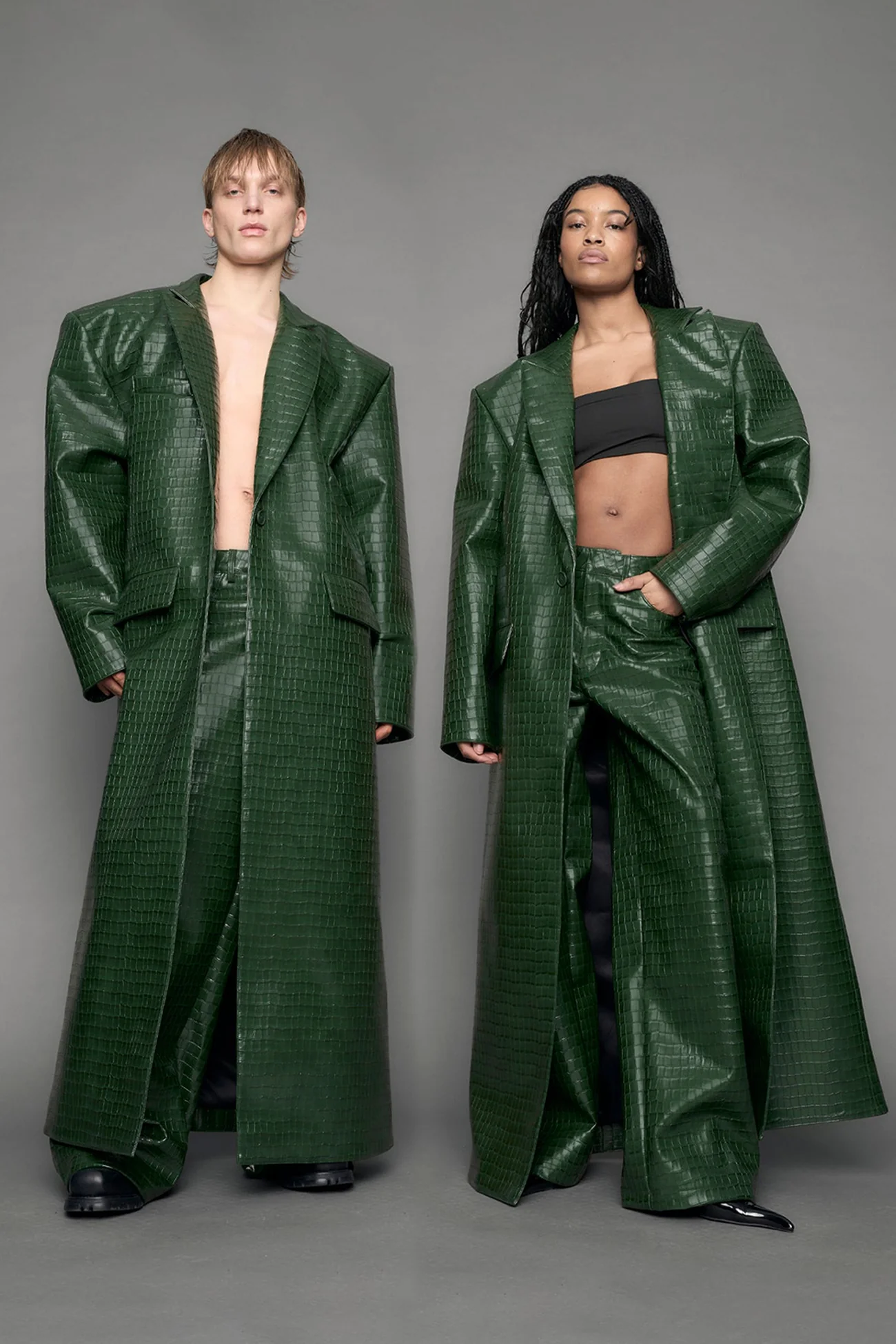 Leather Elongated Croc Blazer Coat - Image 10