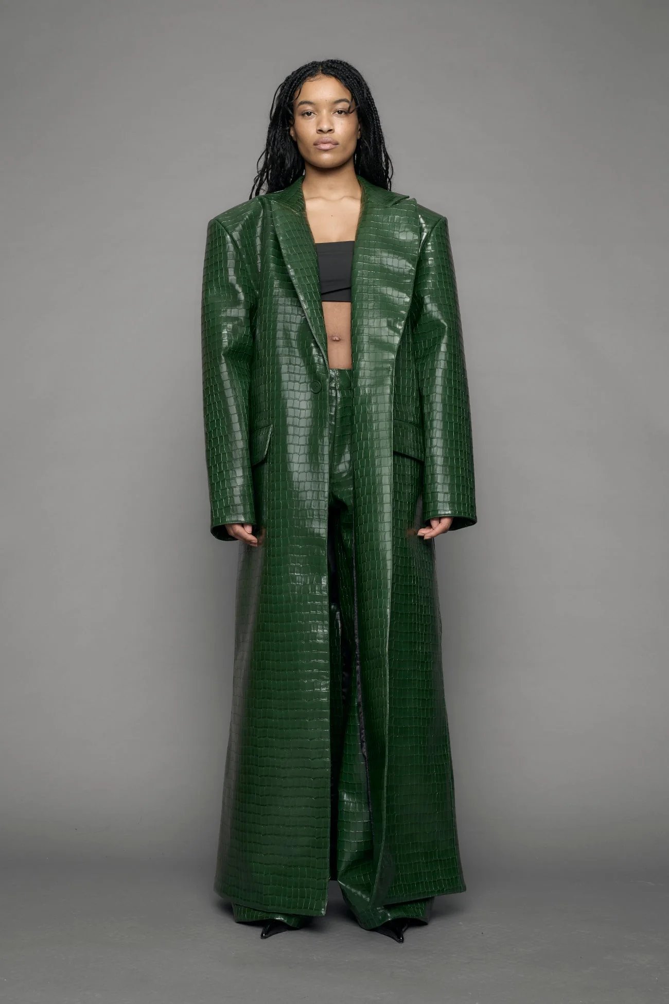 Leather Elongated Croc Blazer Coat - Image 11