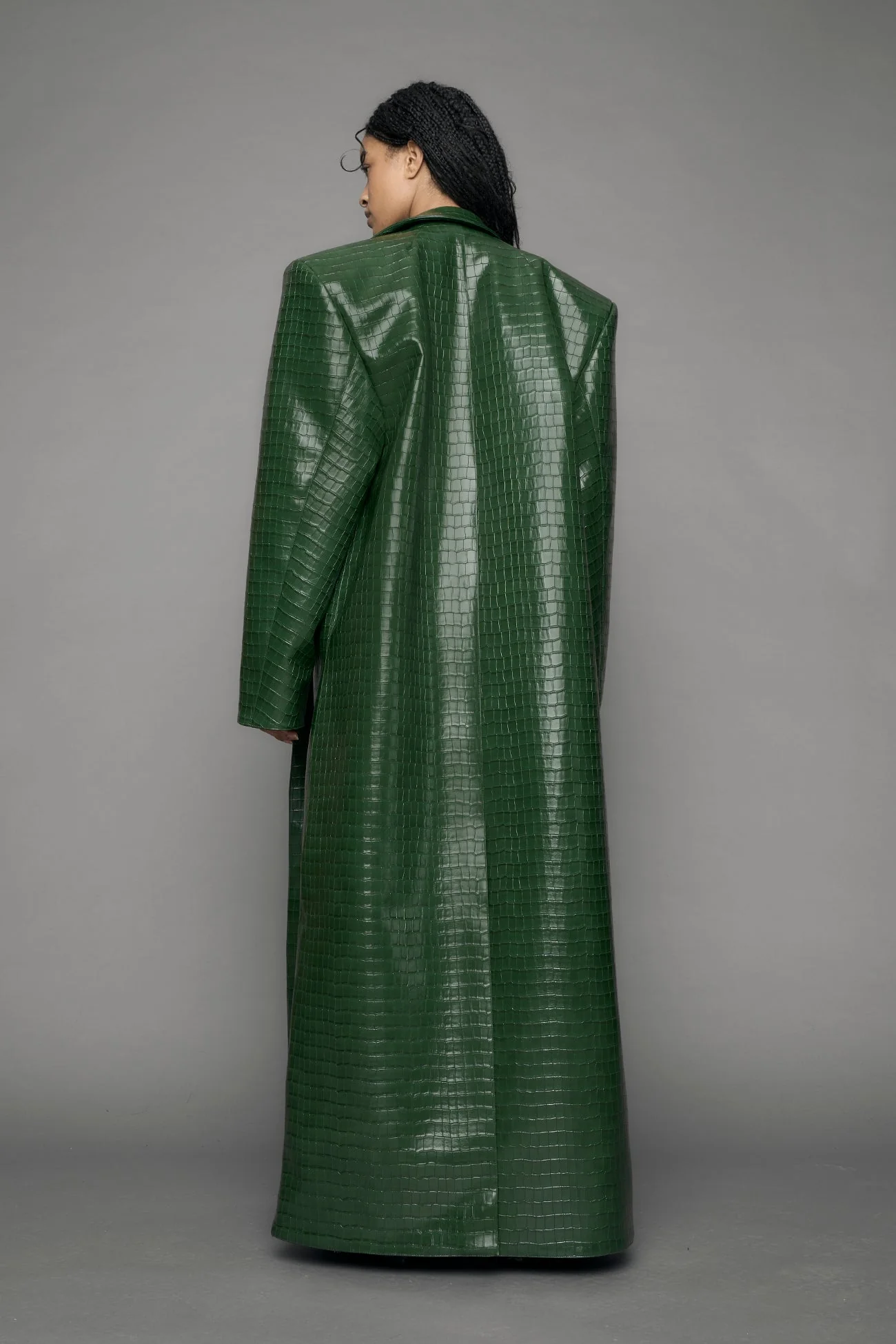 Leather Elongated Croc Blazer Coat - Image 12