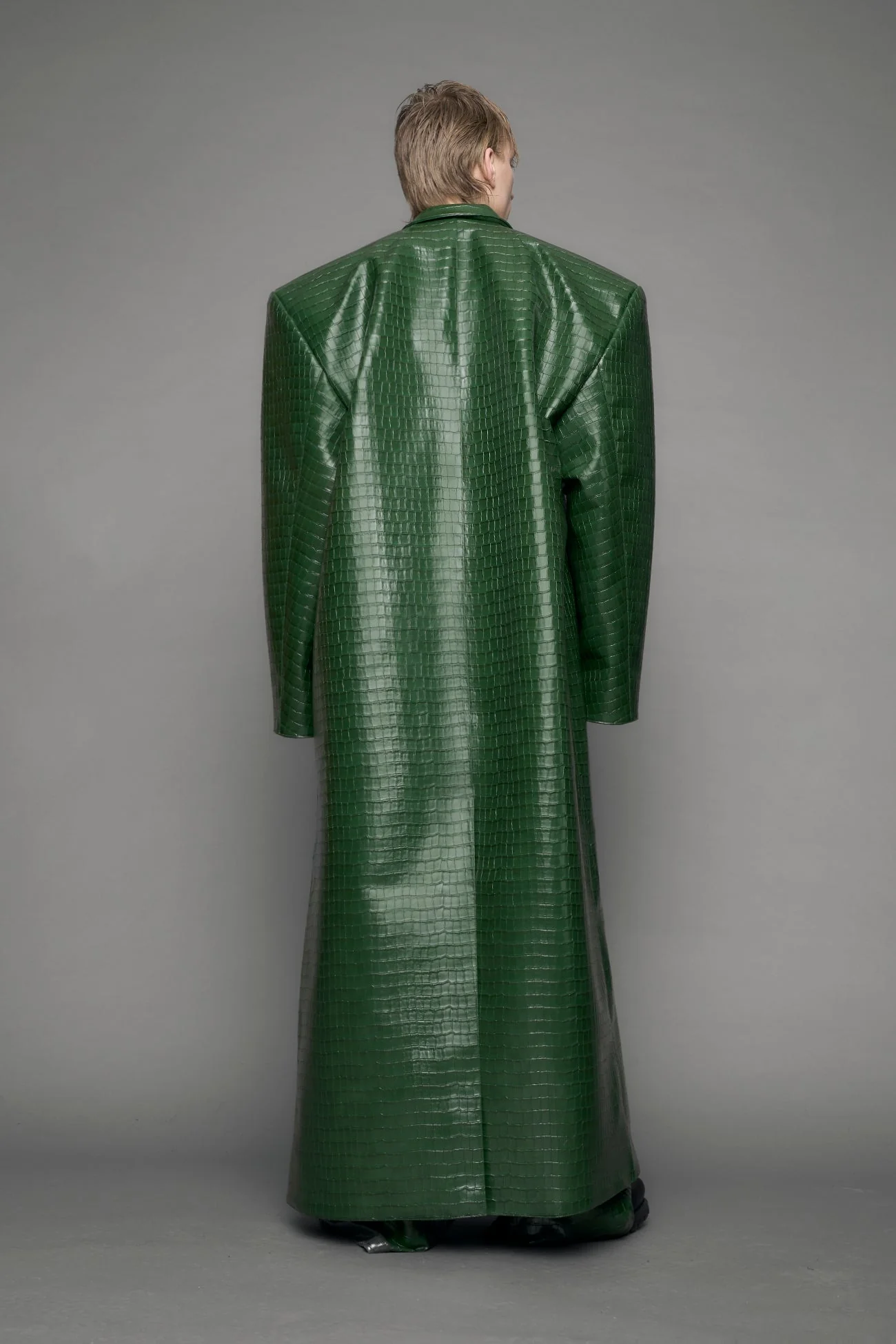 Leather Elongated Croc Blazer Coat - Image 14