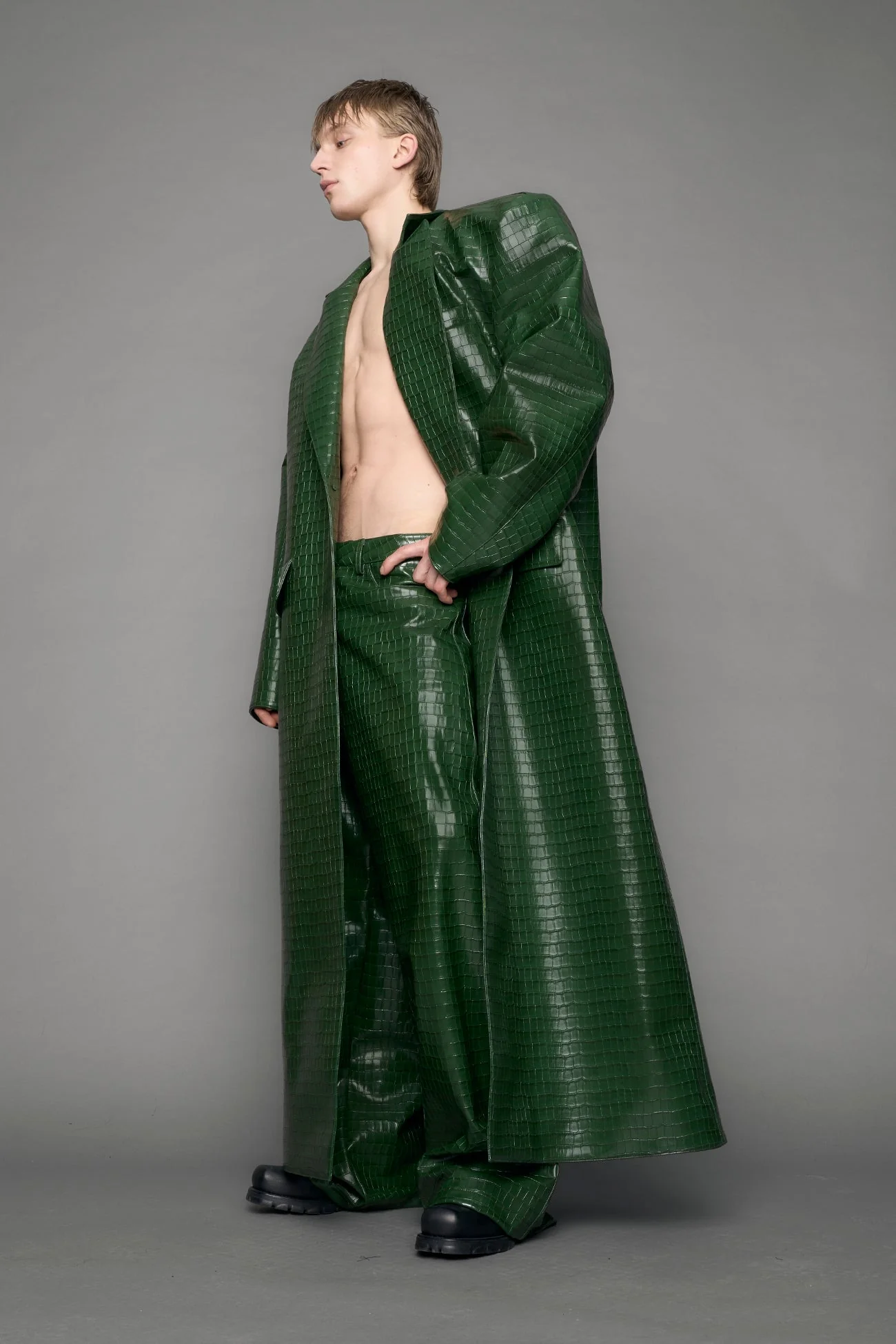 Leather Elongated Croc Blazer Coat - Image 15
