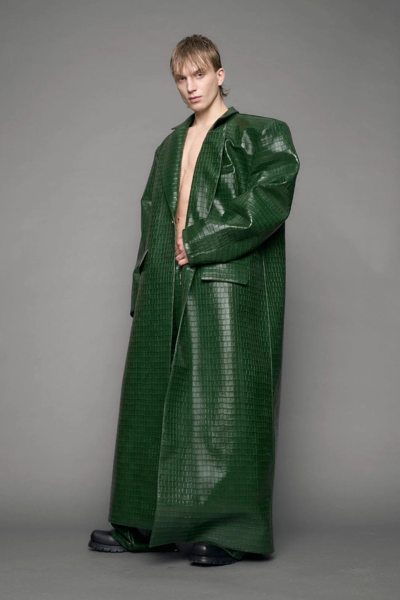 Leather Elongated Croc Blazer Coat - Image 16