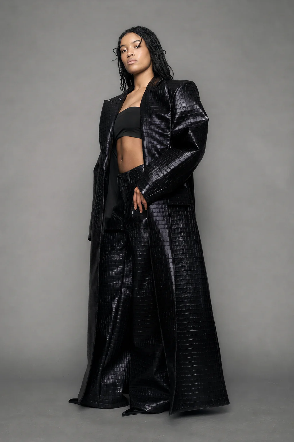 Leather Elongated Croc Blazer Coat - Image 3