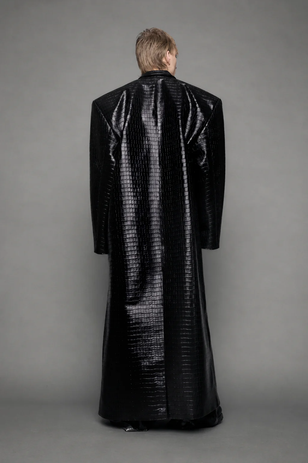 Leather Elongated Croc Blazer Coat - Image 6