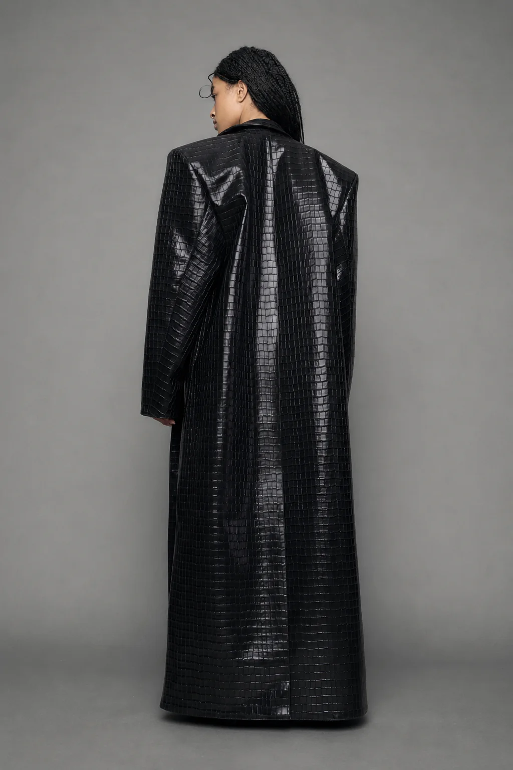 Leather Elongated Croc Blazer Coat - Image 7